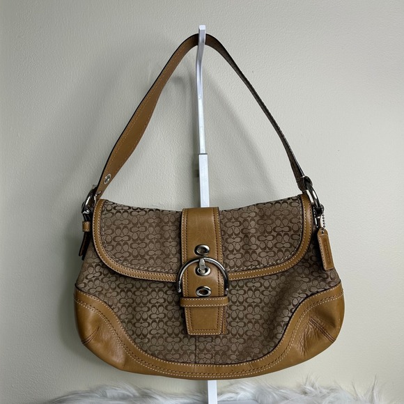 Coach Soho Flap Brown Signature Canvas Leather Shoulder Bag F10926 Good